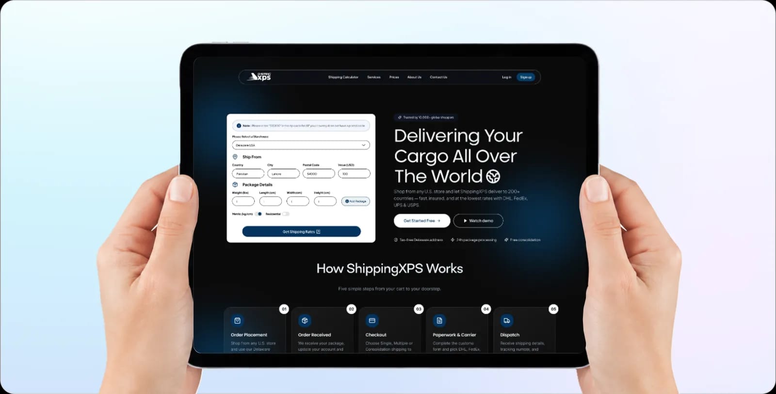 Shipping XPS tablet dashboard held in hands